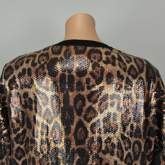 Michael Simon Womens Plus Leopard Print Sequin Jacket Hook Front Closure size 2X - Picture 8 of 14